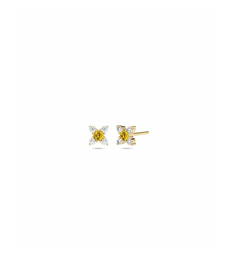 Birthstone and Diamond Flower Earring - 79e | Everyday 14K Gold Jewelry