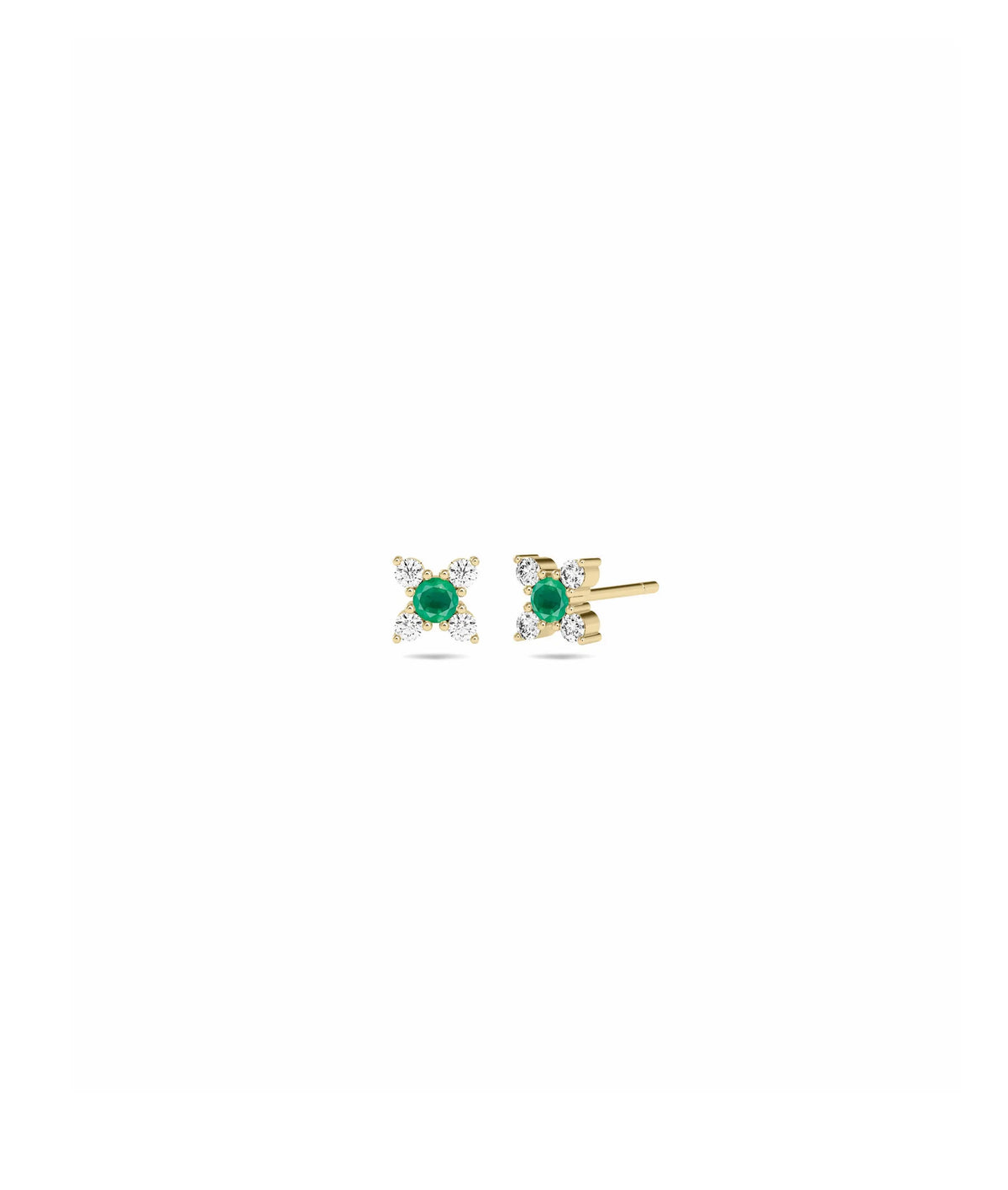 Birthstone and Diamond Flower Earring - 79e | Everyday 14K Gold Jewelry