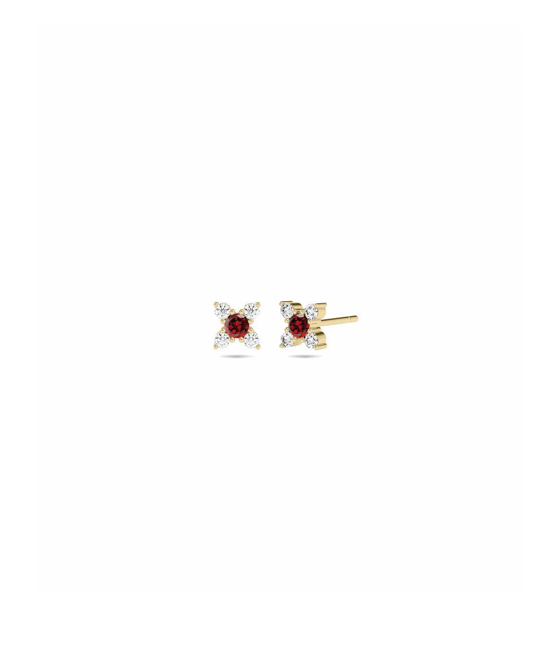 Birthstone and Diamond Flower Earring - 79e | Everyday 14K Gold Jewelry
