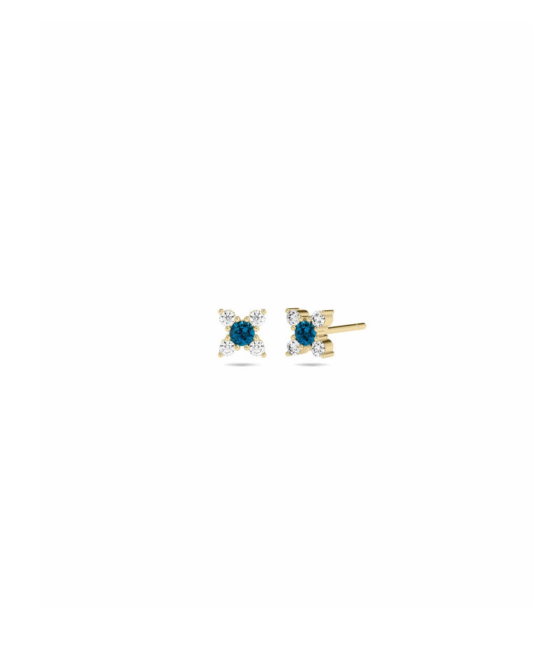 Birthstone and Diamond Flower Earring - 79e | Everyday 14K Gold Jewelry