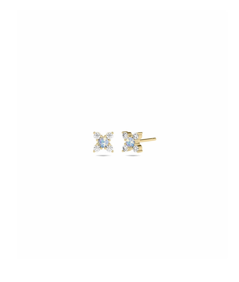 Birthstone and Diamond Flower Earring - 79e | Everyday 14K Gold Jewelry