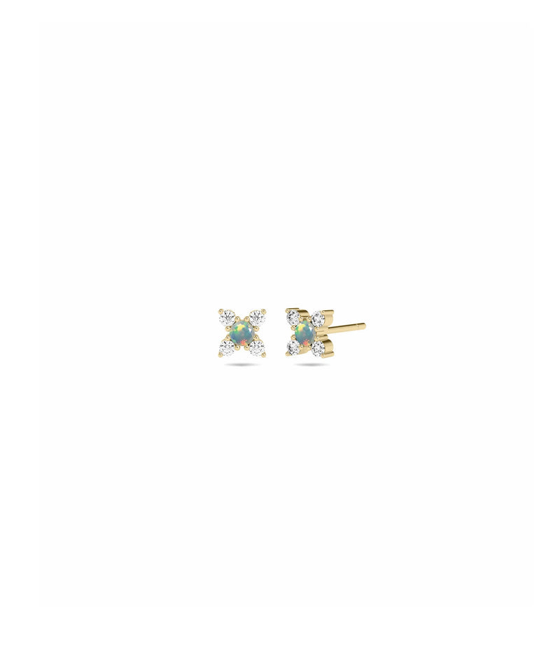 Birthstone and Diamond Flower Earring - 79e | Everyday 14K Gold Jewelry