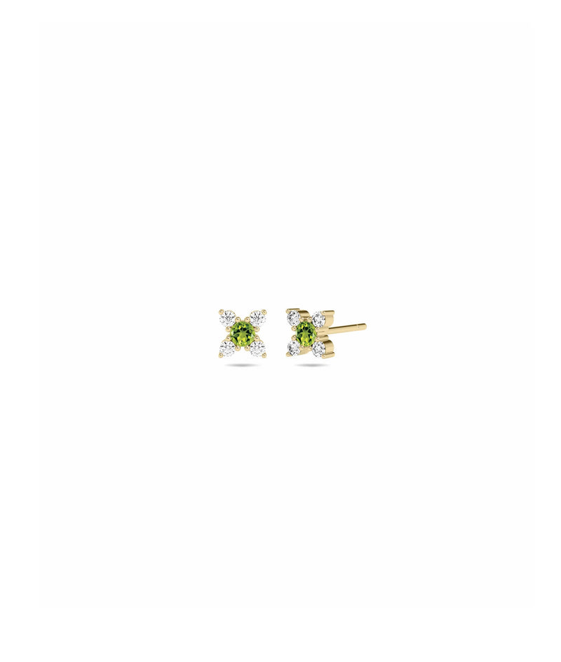 Birthstone and Diamond Flower Earring - 79e | Everyday 14K Gold Jewelry