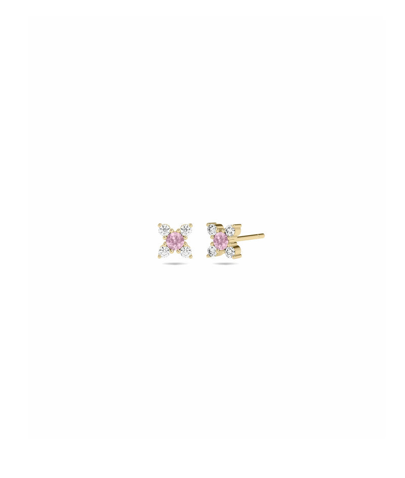 Birthstone and Diamond Flower Earring - 79e | Everyday 14K Gold Jewelry