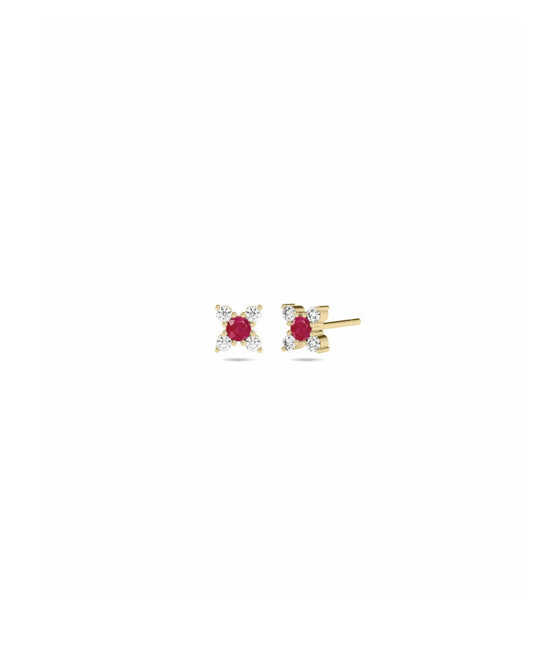 Birthstone and Diamond Flower Earring - 79e | Everyday 14K Gold Jewelry