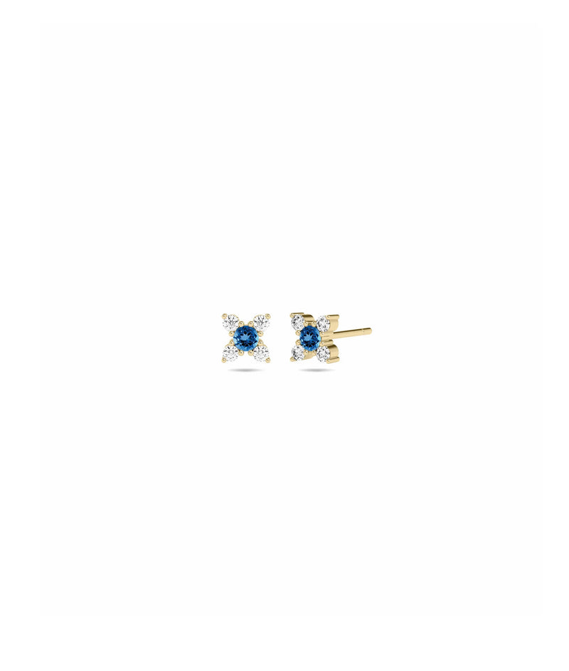 Birthstone and Diamond Flower Earring - 79e | Everyday 14K Gold Jewelry