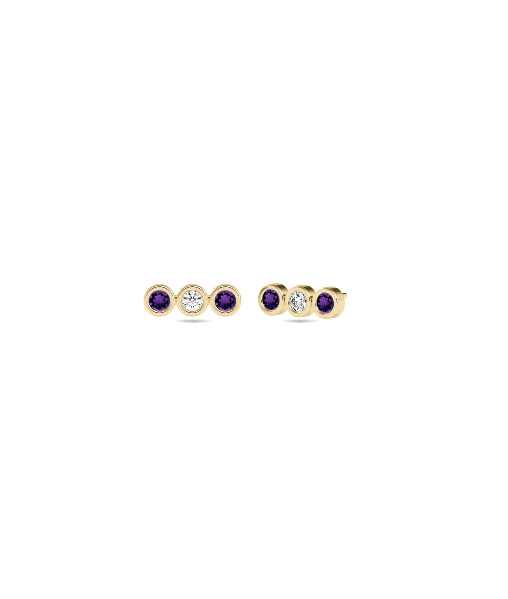 Birthstone and Diamond 3 Stone Stud Earring - 79e | Everyday 14K Gold Jewelry
