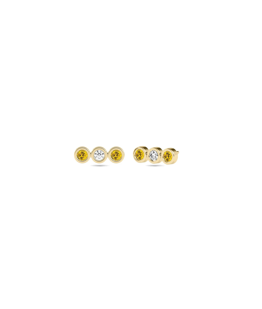 Birthstone and Diamond 3 Stone Stud Earring - 79e | Everyday 14K Gold Jewelry