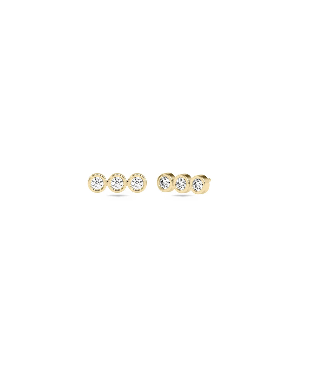 Birthstone and Diamond 3 Stone Stud Earring - 79e | Everyday 14K Gold Jewelry