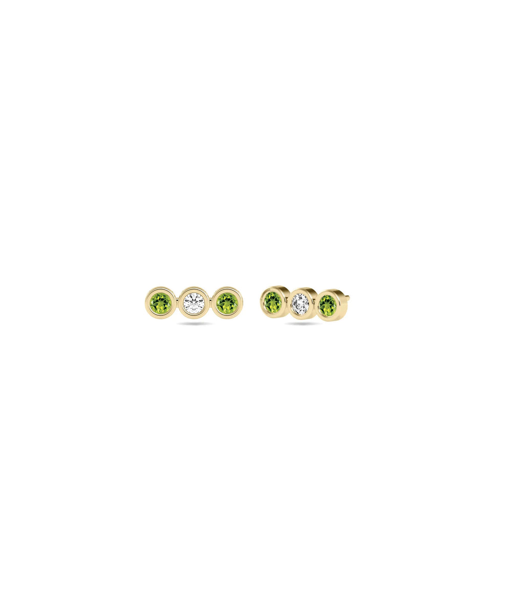Birthstone and Diamond 3 Stone Stud Earring - 79e | Everyday 14K Gold Jewelry