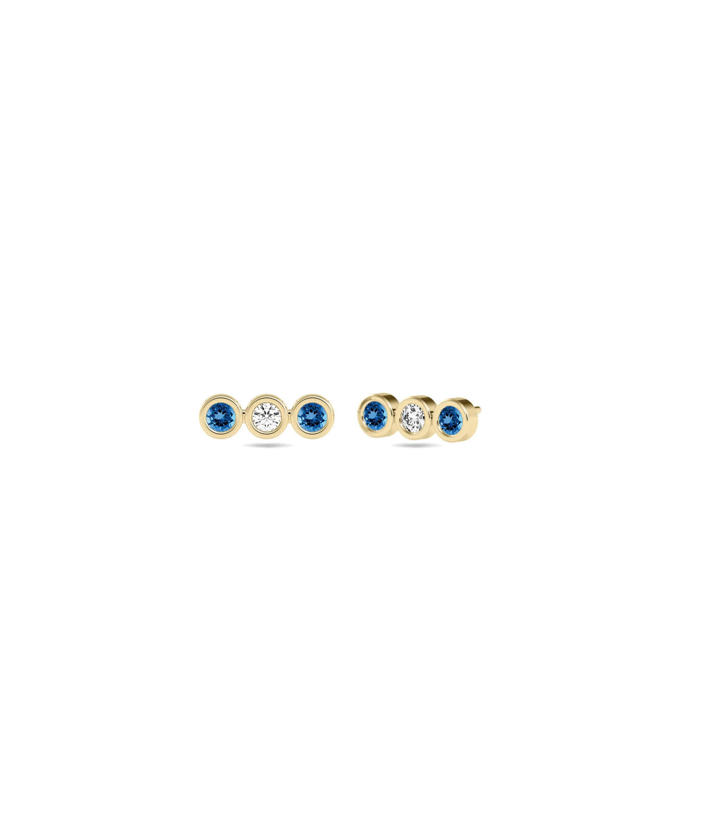 Birthstone and Diamond 3 Stone Stud Earring - 79e | Everyday 14K Gold Jewelry