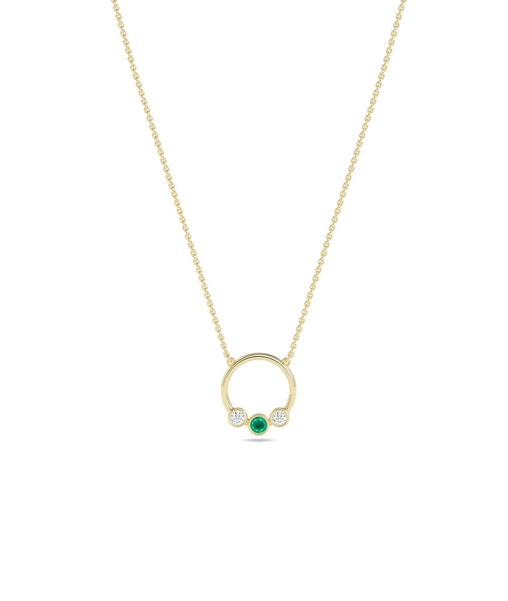 Birthstone and Diamond Circle Necklace - 79e | Everyday 14K Gold Jewelry