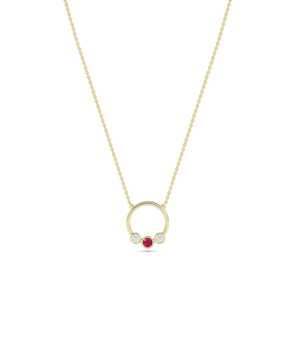 Birthstone and Diamond Circle Necklace - 79e | Everyday 14K Gold Jewelry
