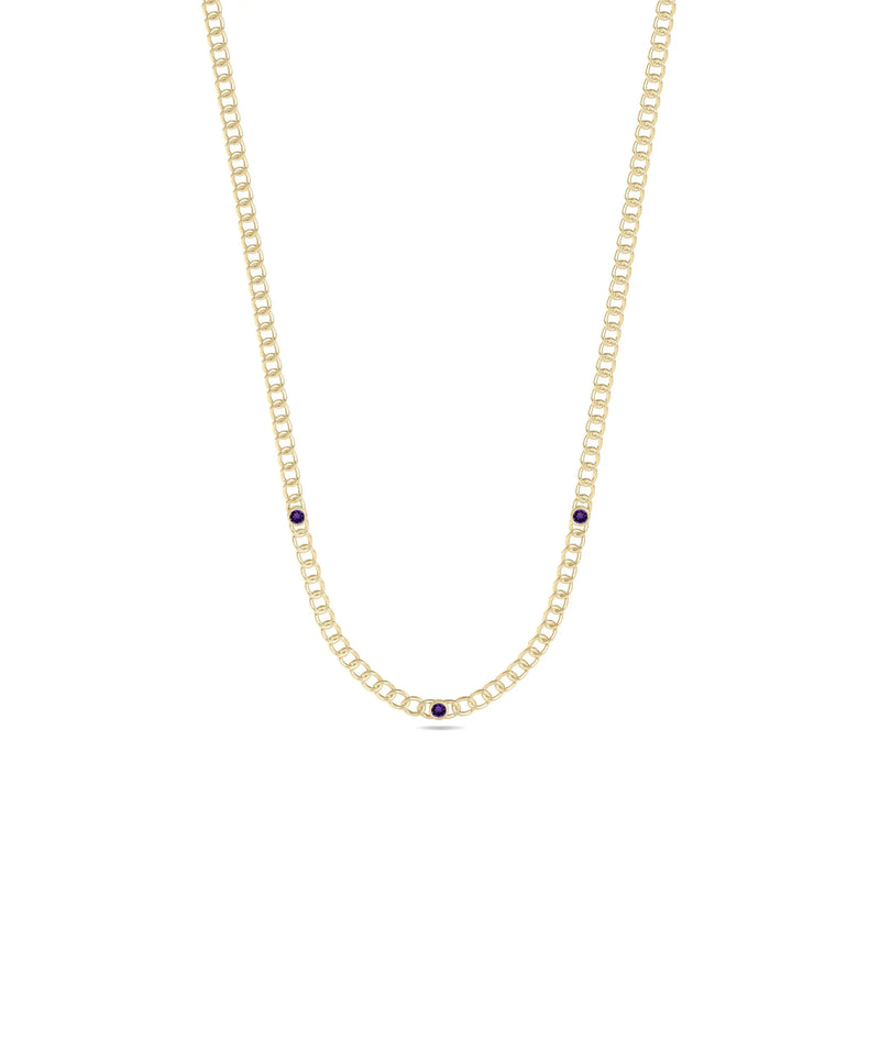 Birthstone Station Curb Link Necklace - 79e | Everyday 14K Gold Jewelry