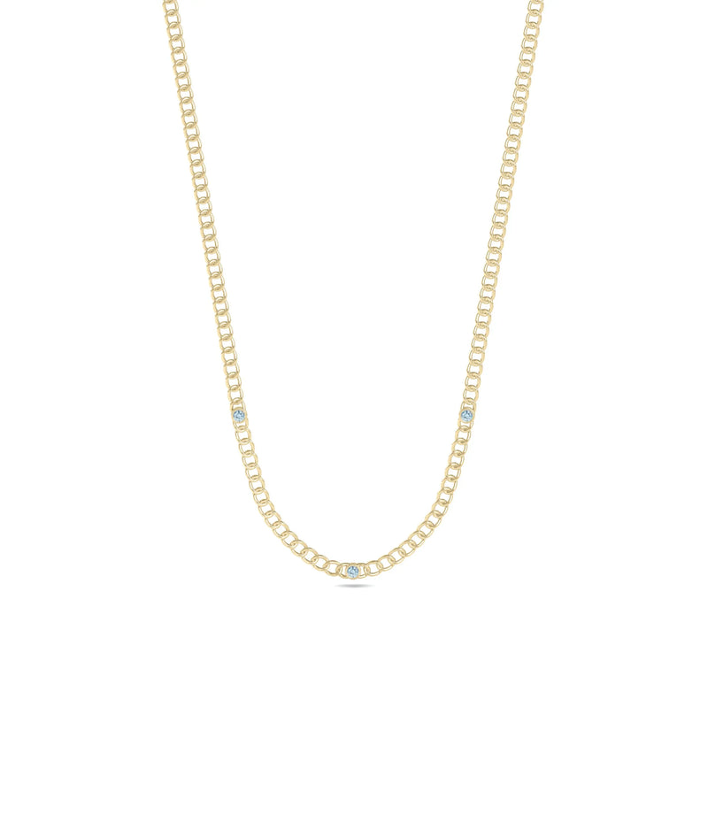 Birthstone Station Curb Link Necklace - 79e | Everyday 14K Gold Jewelry