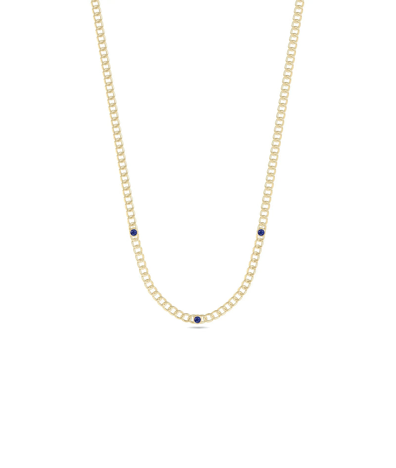 Birthstone Station Curb Link Necklace - 79e | Everyday 14K Gold Jewelry