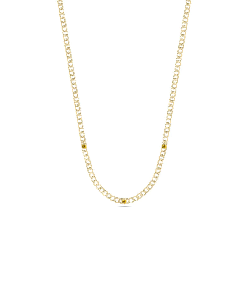 Birthstone Station Curb Link Necklace - 79e | Everyday 14K Gold Jewelry