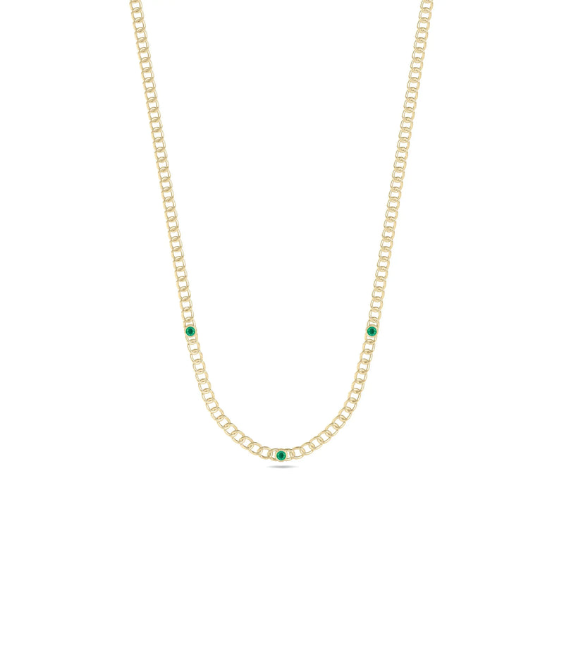 Birthstone Station Curb Link Necklace - 79e | Everyday 14K Gold Jewelry