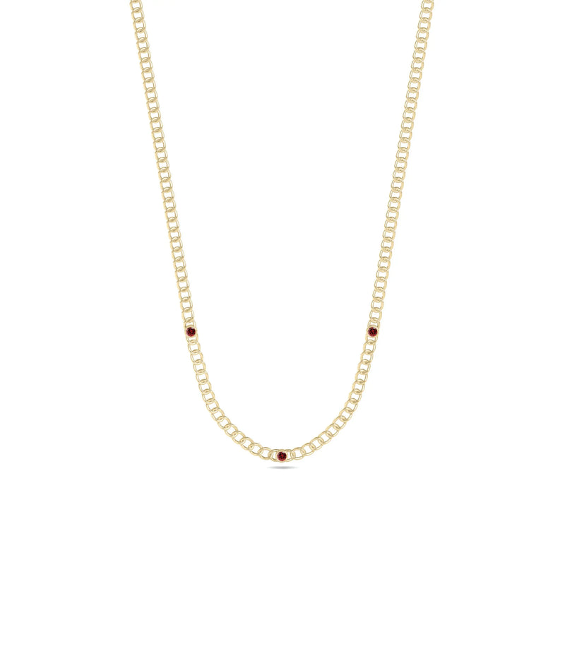 Birthstone Station Curb Link Necklace - 79e | Everyday 14K Gold Jewelry