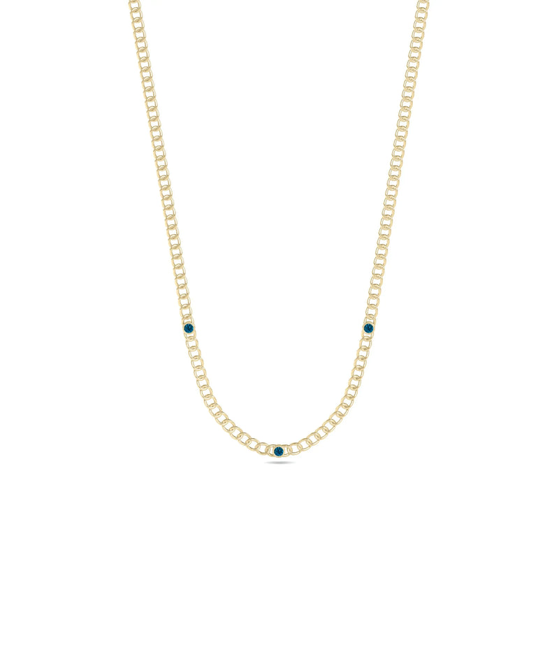 Birthstone Station Curb Link Necklace - 79e | Everyday 14K Gold Jewelry