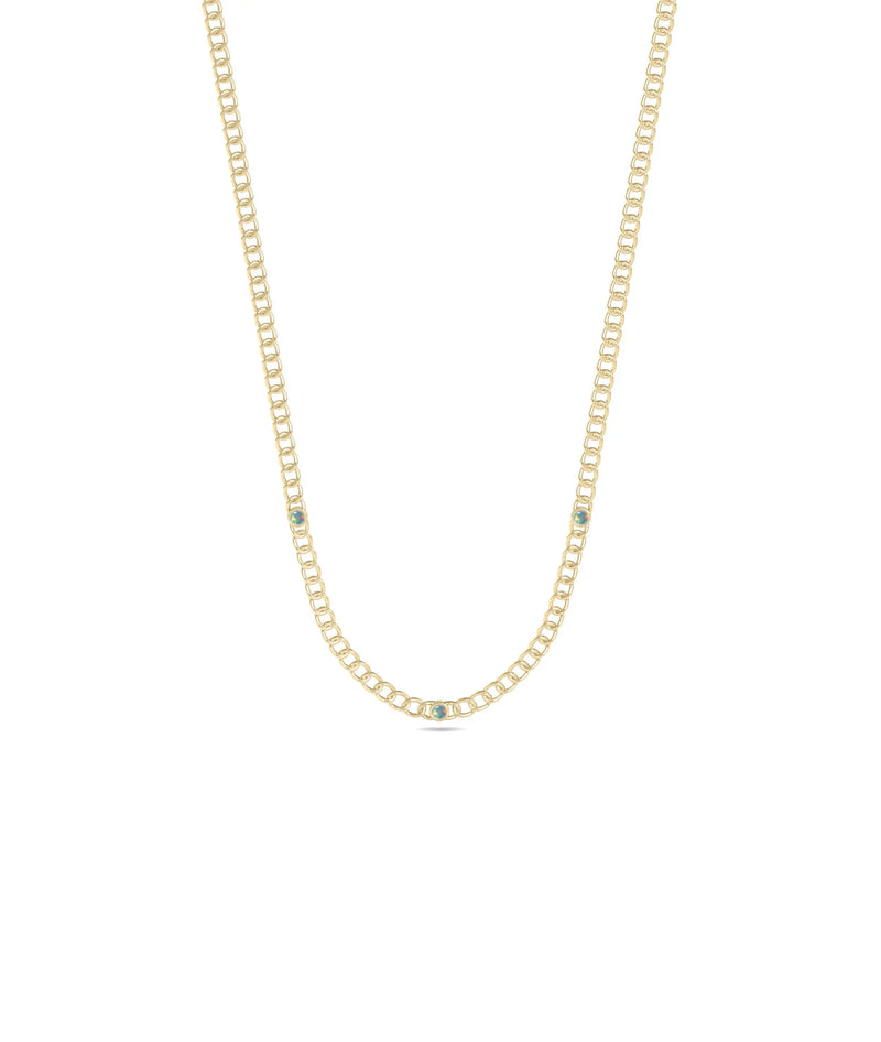 Birthstone Station Curb Link Necklace - 79e | Everyday 14K Gold Jewelry