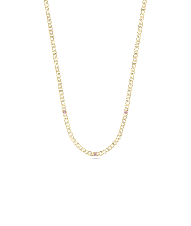 Birthstone Station Curb Link Necklace - 79e | Everyday 14K Gold Jewelry