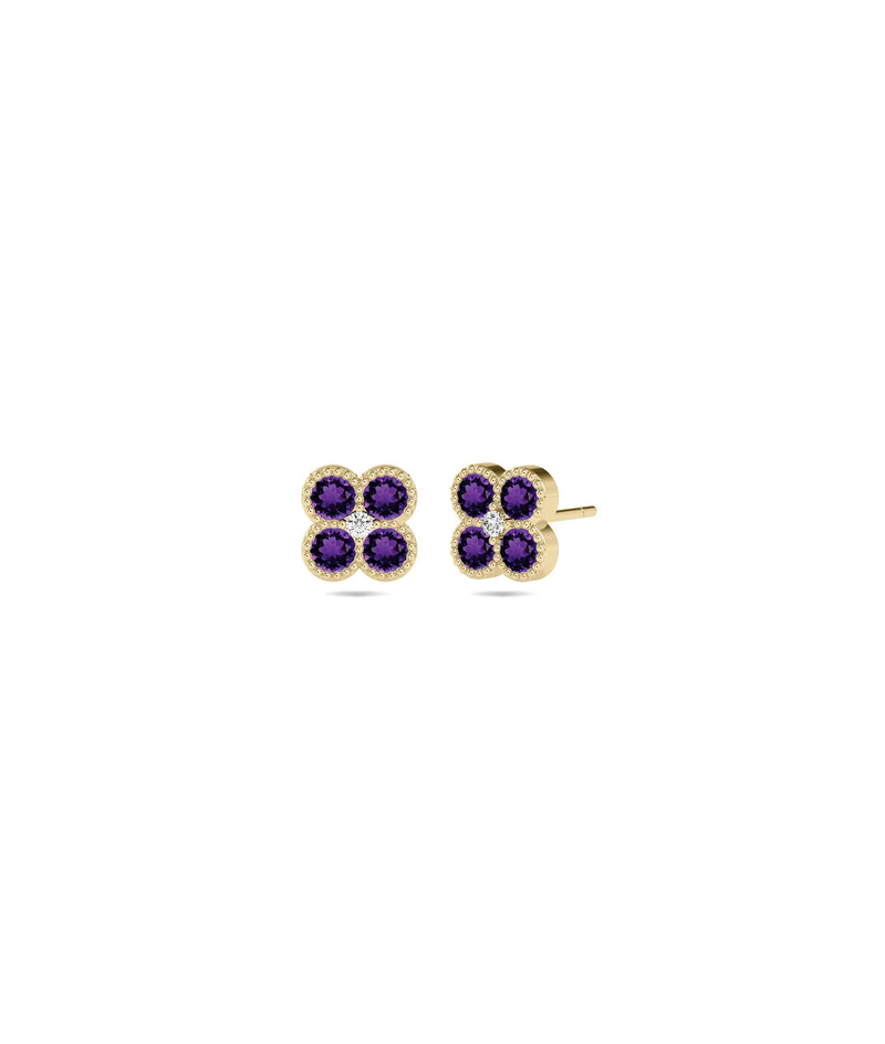 Birthstone and Diamond Cluster Stud Earring - 79e | Everyday 14K Gold Jewelry