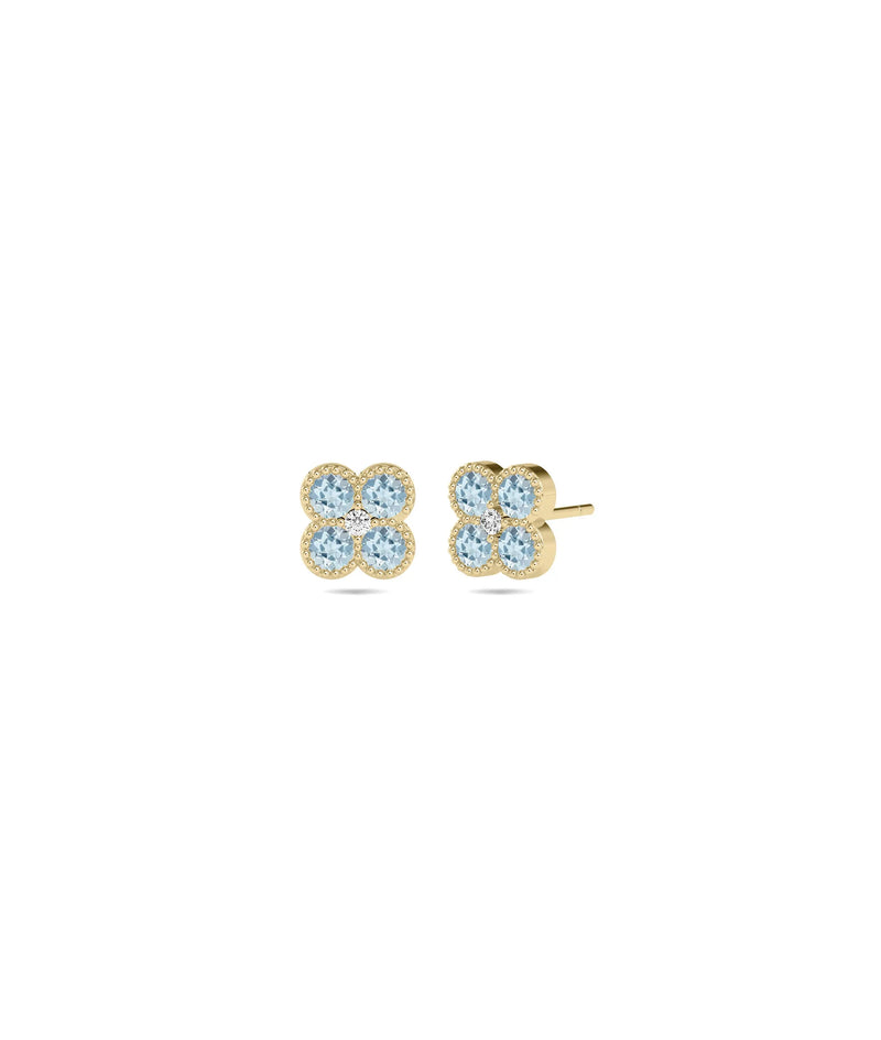 Birthstone and Diamond Cluster Stud Earring - 79e | Everyday 14K Gold Jewelry