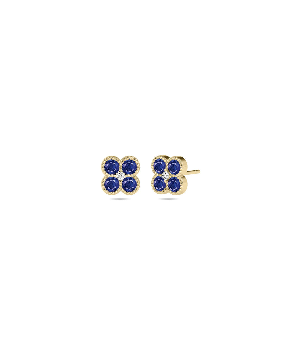 Birthstone and Diamond Cluster Stud Earring - 79e | Everyday 14K Gold Jewelry