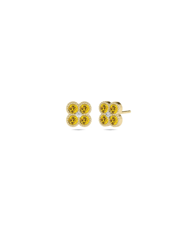 Birthstone and Diamond Cluster Stud Earring - 79e | Everyday 14K Gold Jewelry