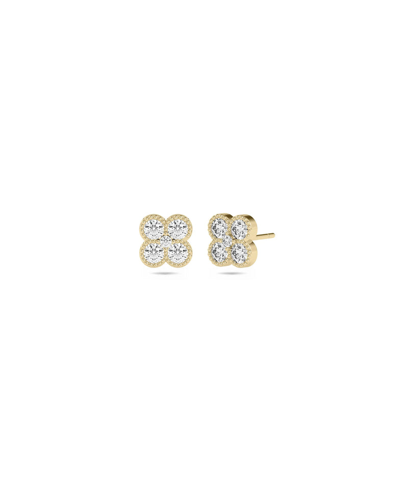 Birthstone and Diamond Cluster Stud Earring - 79e | Everyday 14K Gold Jewelry