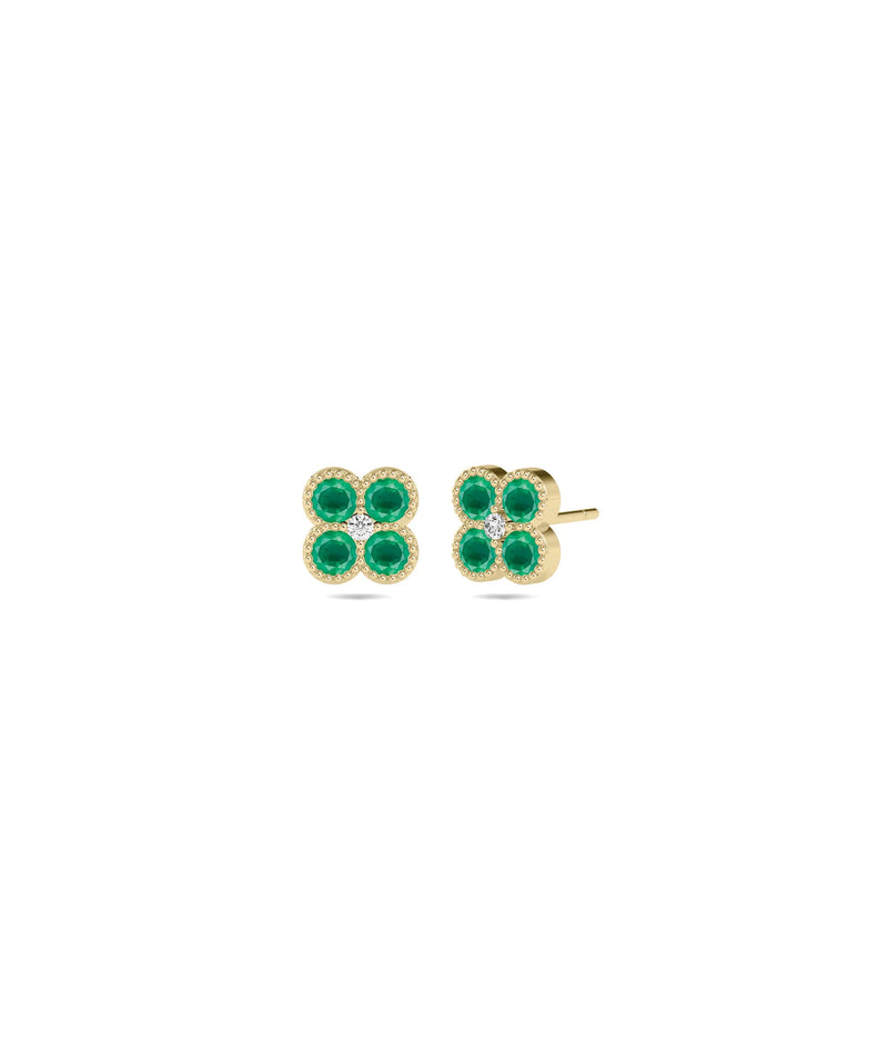 Birthstone and Diamond Cluster Stud Earring - 79e | Everyday 14K Gold Jewelry