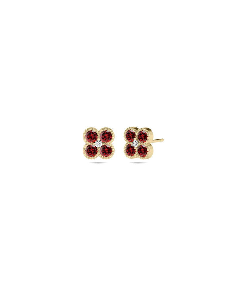 Birthstone and Diamond Cluster Stud Earring - 79e | Everyday 14K Gold Jewelry