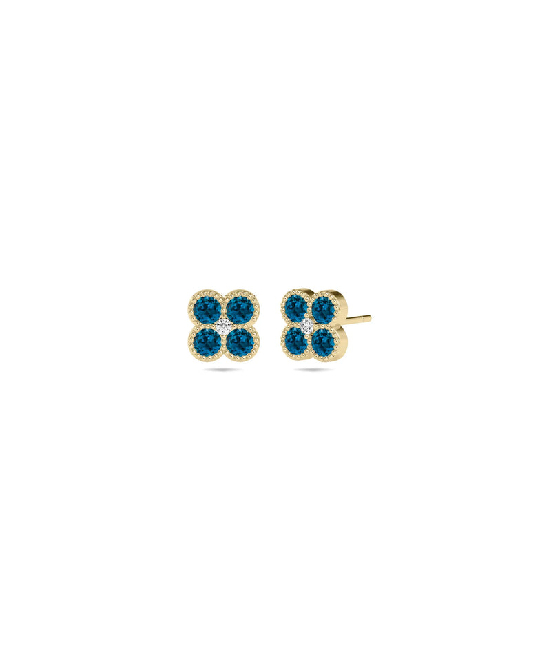 Birthstone and Diamond Cluster Stud Earring - 79e | Everyday 14K Gold Jewelry