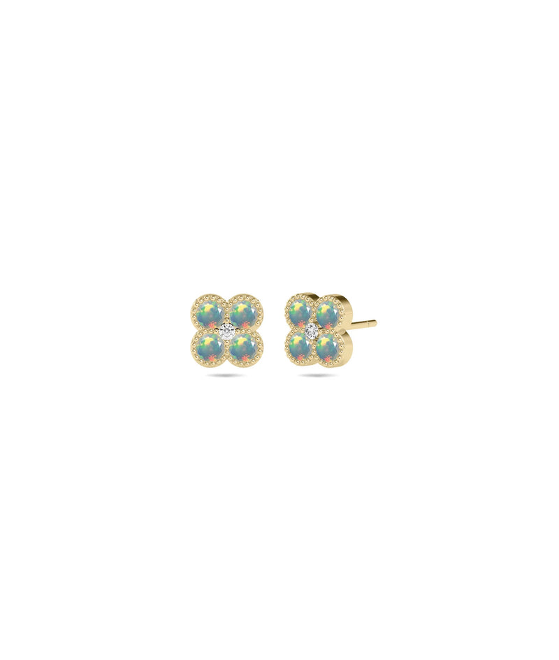 Birthstone and Diamond Cluster Stud Earring - 79e | Everyday 14K Gold Jewelry