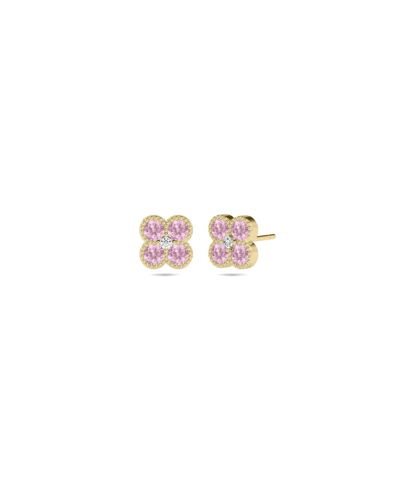 Birthstone and Diamond Cluster Stud Earring - 79e | Everyday 14K Gold Jewelry