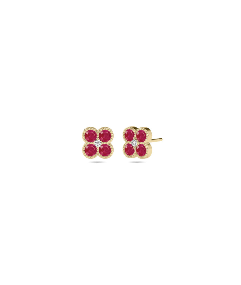 Birthstone and Diamond Cluster Stud Earring - 79e | Everyday 14K Gold Jewelry