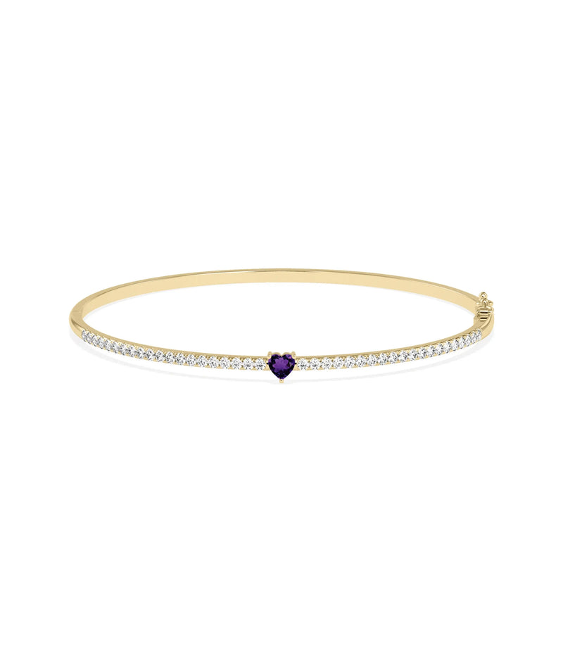 Birthstone and Diamond Heart Shape Bangle - 79e | Everyday 14K Gold Jewelry