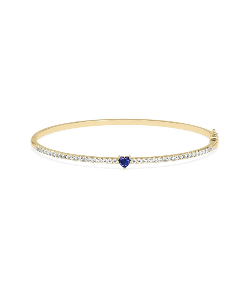 Birthstone and Diamond Heart Shape Bangle - 79e | Everyday 14K Gold Jewelry