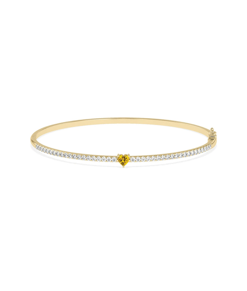 Birthstone and Diamond Heart Shape Bangle - 79e | Everyday 14K Gold Jewelry