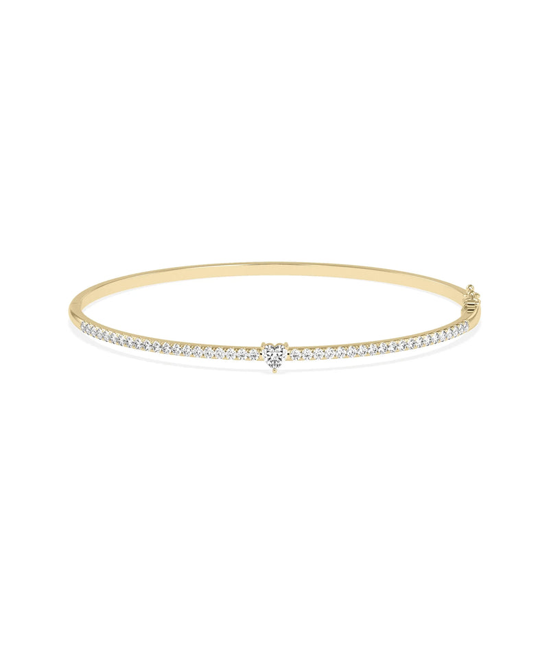 Birthstone and Diamond Heart Shape Bangle - 79e | Everyday 14K Gold Jewelry