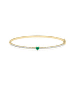 Birthstone and Diamond Heart Shape Bangle - 79e | Everyday 14K Gold Jewelry