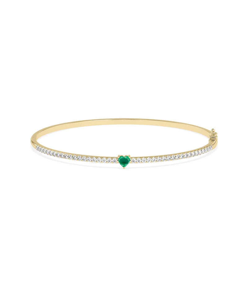 Birthstone and Diamond Heart Shape Bangle - 79e | Everyday 14K Gold Jewelry