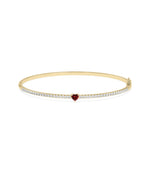 Birthstone and Diamond Heart Shape Bangle - 79e | Everyday 14K Gold Jewelry
