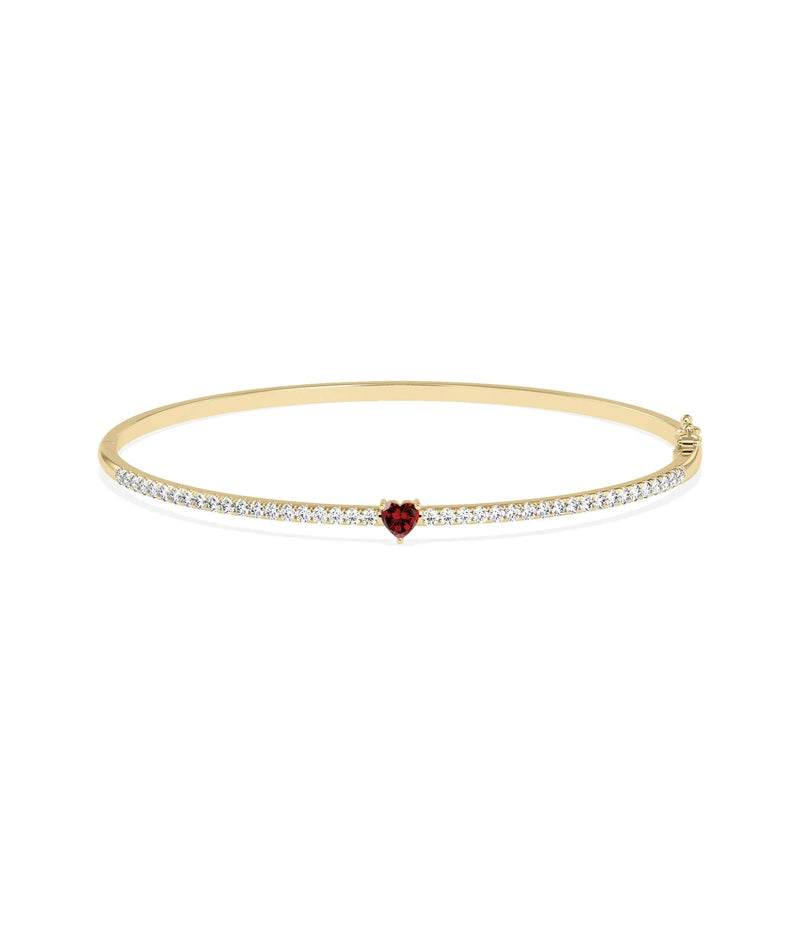 Birthstone and Diamond Heart Shape Bangle - 79e | Everyday 14K Gold Jewelry