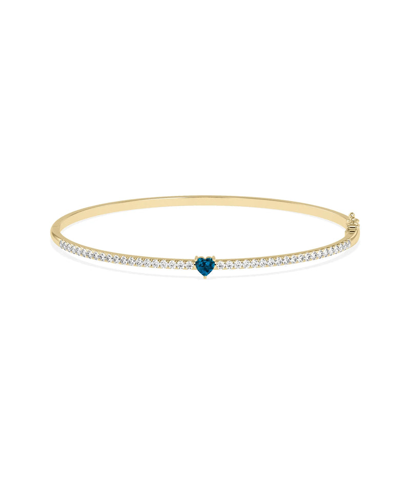 Birthstone and Diamond Heart Shape Bangle - 79e | Everyday 14K Gold Jewelry