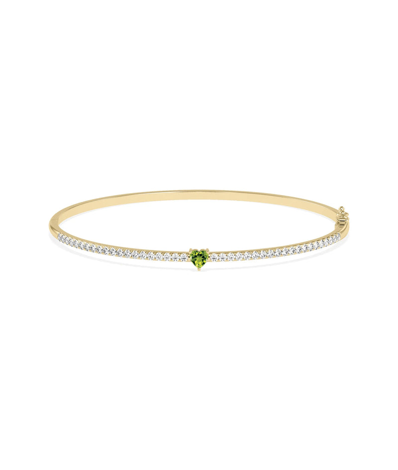 Birthstone and Diamond Heart Shape Bangle - 79e | Everyday 14K Gold Jewelry
