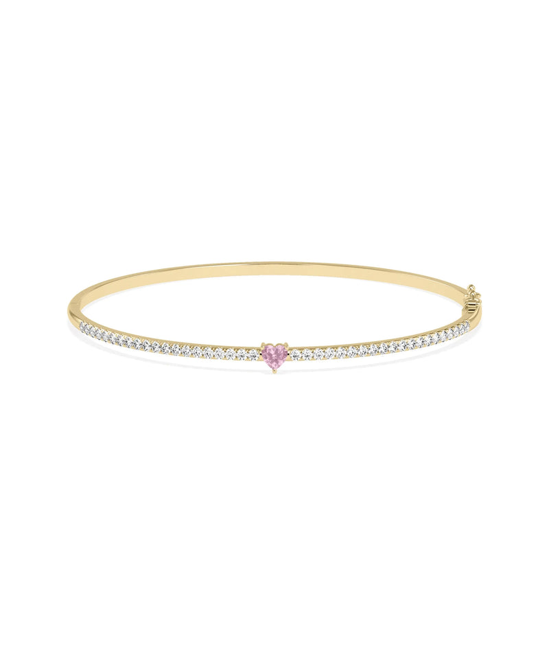 Birthstone and Diamond Heart Shape Bangle - 79e | Everyday 14K Gold Jewelry