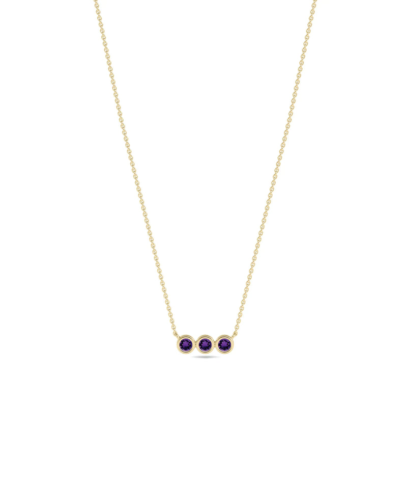 Birthstone 3 Stone Necklace - 79e | Everyday 14K Gold Jewelry