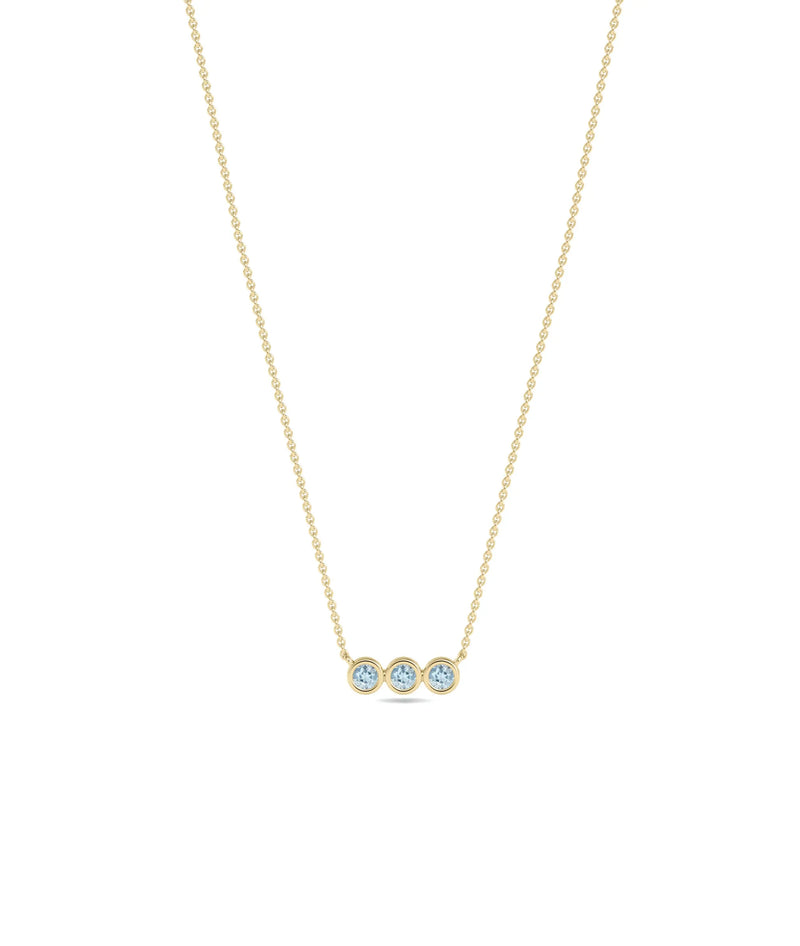 Birthstone 3 Stone Necklace - 79e | Everyday 14K Gold Jewelry